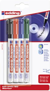 Edding Marker do płyt CD/DVD 8400 4-8400-4-1999 czarny, czerwony, zielony, niebieski  0.5 mm, 1 mm N/A Marker do płyt CD/DVD Edding 8400 4-8400-4-1999