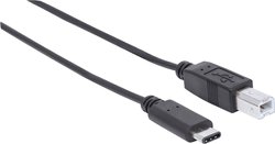 Kabel USB Manhattan USB 2.0 Typ C-Kabel Typ C-Stecker auf Typ B-Stecker 480 Mbit/s 2 m schwarz, USB 2.0, Złącze męskie USB-B, Złącze męskie USB-C®, 2.00 m
