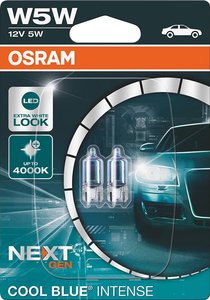 OSRAM COOL BLUE® INTENSE W5W, do 4000 K, halogenowa lampa sygnalizacyjna, podwójny blister (2 lampy) Żarówka samochodowa W5W OSRAM COOL BLUE® INTENSE, 5 W, 12 V, 1 par(a)