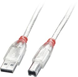Kabel USB LINDY Lindy USB 2.0 Kabel Typ A/B, transparent, 0,2m, USB 2.0, Złącze męskie USB-A, Złącze męskie USB-B, 0.20 m