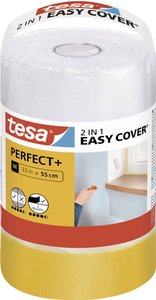 tesa Easy Cover Perfect + Refill M - folia malarska 2w1 z taśmą malarską z papieru washi - do maskowania i krycia podczas prac malarskich - 33 mx 55 cm Folia ochronna tesa  56593-00000-00 Easy Cover Perfect+ (D x S) 33 m x 550 mm 33 m 1 zest.