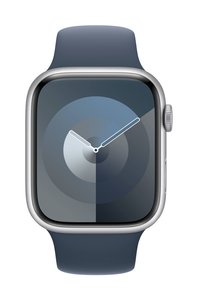 Apple Watch Series 9 GPS 45 mm srebrna aluminiowa obudowa z paskiem sportowym w kolorze burzowego błękitu – M/L Apple Watch Series 9 GPS 45 mm Obudowa aluminiowa Opaska sportowa Niebieski Storm M/L