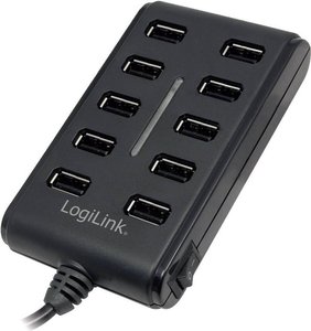 Hub LogiLink 10 portów USB 2.0, z włącznikiem/wyłącznikiem Hub USB 2.0 LogiLink UA0125 10 Portów  czarny