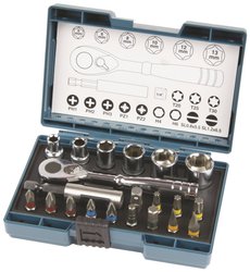 Zestaw kluczy nasadowych wraz z zestawem bitów, 21 szt. Klucze nasadowe zestaw Makita  B-54081 1/4''