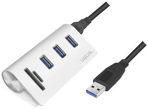 Hub USB 3.0 LogiLink CR0045 3+2 porty aluminiowa obudowa, wbudowany czytnik kart pamięci SD srebrny
