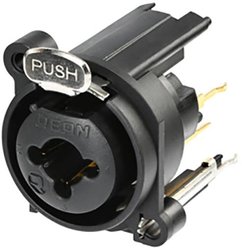 3-pinowe gniazdo panelowe XLR połączone z gniazdem jack 6,35 mm, z przełączanym stykiem uziemienia, pionowy montaż PCB Złącze męskie XLR Rean AV RCJ9FA-V RCJ9FA-V, CuSn6, gniazdo, 1 szt.