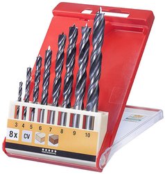 Zestaw wierteł do drewna kwb CV - wiertło kręte do drewna do drewna twardego i miękkiego, 8 sztuk, Ø 3 - 10 mm. Zestaw wierteł spiralnych do drewna kwb 514100 8 szt.