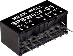 Moduły przetwornicy DC/DC firmy MEANWELL serii SPBW03SIP/SIL8 Obudowa Pojedyncze wyjście Współczynnik napięcia wejściowego: 4:1 Moc: sterowana 3W Moduł przetwornicy DC/DC Mean Well SPBW03F-12 SPBW03F-12, 3 W, 250 mA, 1 szt.