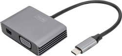 Przejściówka, adapter Mini DisplayPort, USB-C®, VGA Digitus DA-70825 DA-70825, [1x USB-C - 2x złącze żeńskie Mini DisplayPort, złącze żeńskie VGA]