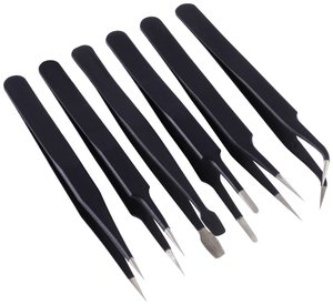 Pęseta ESD 6 sztuk powlekana stal nierdzewna EN 61340-5-1 Zestaw pęset Quadrios  23EC157