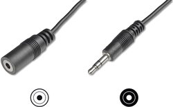 Przedłużacz audio ednet, Stereo 3,5 mm, 2,5 m długości, CCS, 2x0.10/10, ekranowany, wtyk/gniazdo, czarny Kabel Jack Digitus AK-510200-030-S pojedynczy ekran, okrągły 2.50 m