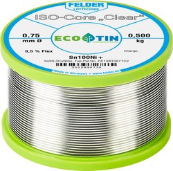 Cyna lutownicza Felder Löttechnik ISO-Core ''Clear'' Sn100Ni+ szpula Sn99,25Cu0,7Ni0,05  0.500 kg 0.75 mm