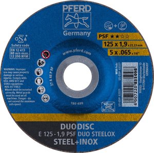 PFERD 62012630 E 125-1,9 PSF DUO STEELOX Tarcza tnąca wygięta Średnica 125 mm Średnica otworu 22.23 mm  10 szt.