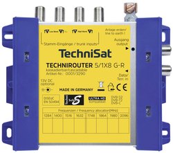 Multiprzełącznik SAT TechniSat Technirouter 5/1x8 G-R Wejścia (multi-switch): 5 (4 sat/ 1 naziemne) Ilość uczestników: 8