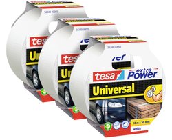 tesa extra Power uniwersalna taśma tkaninowa w opakowaniu 3 szt. — taśma duct zbrojona tkaniną do napraw, mocowania, łączenia w wiązki, wzmacniania lub uszczelniania — biała — 10 mx 50 mm Taśma materiałowa tesa  56348 UNIVERSAL (D x S) 10 m x 50 mm 10 m 3