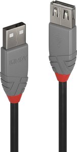 Kabel USB LINDY LINDY 0,5m USB 2.0 Typ A m/f Anthra Line, USB 2.0, Złącze męskie USB-A, Złącze żeńskie USB-A, 0.50 m