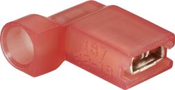 Konektor żeński kątowy, pełna izolacja PA, 4.8x0.5 mm, 0.75-1.5 mm2, czerwony