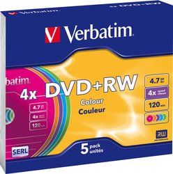 Smukłe etui Verbatim DVD + RW 4,7 GB 4x5 kolorów DVD+RW Verbatim 43297 5 szt.