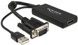 Przejściówka, adapter VGA, HDMI Delock 62668, [1x złącze męskie VGA - 1x złącze żeńskie HDMI]