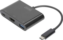 adapter HDMI, USB Digitus DA-70855 DA-70855, [1x złącze męskie USB-C - 1x złącze żeńskie HDMI, złącze żeńskie USB-A 3.2 Gen 1 (USB 3.0), złącze żeńskie USB-C]