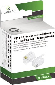 Zestaw wtyków modułowych, ilość biegunów 6P4C - nieekranowany, 15 szt. Złącze męskie RJ Quadrios 1906C162, RJ11, CAT 3, piny:6P4C, 15 szt.