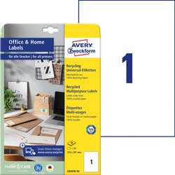 Avery-Zweckform LR3478-10 Etykieta uniwersalna 210 x 297 mm Papier makulaturowy biały 10 szt. Trwały Drukarka Laserowa, kolorowa, Drukarka Laserowa