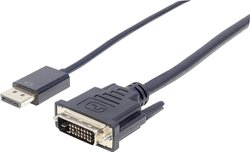 Przejściówka DisplayPort, DVI Manhattan DisplayPort 1.2a auf DVI-Kabel DisplayPort-Stecker auf DVI-D-Stecker 3m schwarz 152136, ekran foliowy, certyfikat UL, 3.00 m