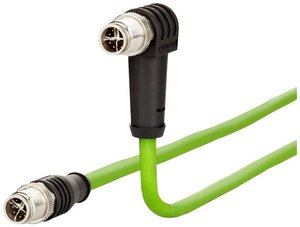 Kabel Ethernet przemysłowy M12, kodowanie X, 2,0 m, złącze M12 proste - złącze M12 kątowe, kodowanie pod kątem 45°, PUR Kabel LAN Metz Connect 142M2X1A020, 1 szt., M12, CAT 6a, S/FTP, 2.00 m, zielony