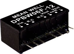 Moduły przetwornicy MEANWELLL DC/DC serii DPBW06 SIP/SIL8 Obudowa Podwójne wyjście Stosunek napięcia wejściowego: 4:1 Moc: sterowana 6W Moduł przetwornicy DC/DC Mean Well DPBW06G-15 DPBW06G-15, 6 W, 200 mA, 1 szt.