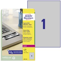 Avery-Zweckform L6013-20 Etykiety do szyldów opisowych 210 x 297 mm Folia poliestrowa srebrny 20 szt. Trwały Drukarka Laserowa, Kopiarka, Drukarka etykiet