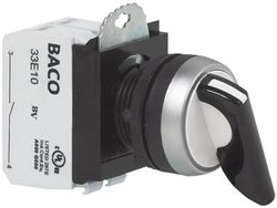 Przełącznik obrotowy BACO L21MR03A, 23 mm, 22,3 mm, IP66, zatrzask 2 x 45°, 1 NO, 1 NC