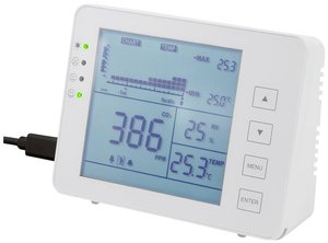 Miernik CO2 z sygnalizacją świetlną, wyświetlaczem temperatury i wilgotności Miernik CO2 / Wskaźnik CO2 LogiLink SC0115