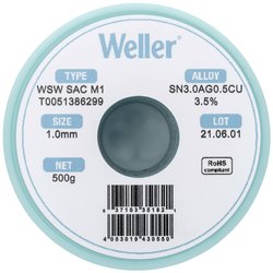 Cyna lutownicza bezołowiowa Weller WSW SAC M1 szpula Sn3,0Ag0,5Cu  500 g 1 mm
