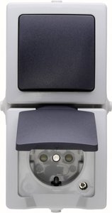 Wyłącznik, Przełącznik schodowy, Gniazdo sieciowe z klapką Kopp Nautic 138556008, szary