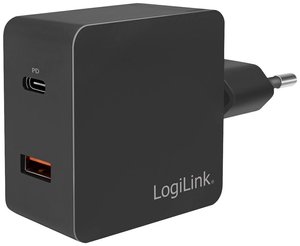 LogiLink  Ładowarka USB 18 W dom, gniazdo Maksymalne natężenie wyjściowe 3000 mA Ilość wyjść: 2 x złącze żeńskie USB-C (Power Delivery), USB-A