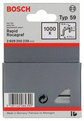 Zszywki z cienkiego drutu, typ 59, 10,6 x 0,72 x 6 mm, 1000 szt. Bosch Accessories 2609200239, N/A, 1000 szt.