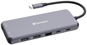 Hub Multiport USB-C® USB 3.2 Gen 2 (USB 3.0) Verbatim CMH-14 14 Portów z wbudowanym złączem sieciowm, wbudowany czytnik kart pamięci SD, z gniazdem szybkiego ładowania, z wtyczką USB-C, obsługa ultra HD szary