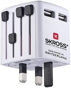 Skross World USB Charger Ładowarka USB gniazdo Maksymalne natężenie wyjściowe 2400 mA Ilość wyjść: 2 x USB z adapterem brytyjskim