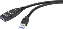 Przedłużacz USB 3.0 Renkforce [1x złącze męskie USB 3.0 A - 1x złącze żeńskie USB 3.0 A], 10.00 m, czarny  Kabel USB Renkforce, USB 3.2 Gen1 (USB 3.0), Złącze męskie USB-A, Złącze żeńskie USB-A, 10.00 m