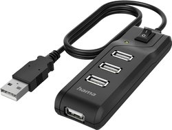 Hama hub USB, 4 porty, USB 2.0, 480 Mbit/s, włącznik/wyłącznik Hub USB 2.0 Hama 4 Porty czarny