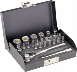 Klucze nasadowe z grzechotką TOOLCRAFT 820928, 1/4'' (6,3 mm), stal chromowo-wanadowa, stal S2, stal nierdzewna, 23 szt.