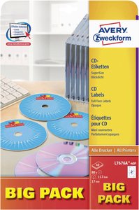 Avery-Zweckform L7676A-40P Etykiety CD Ø 117 mm Papier biały 80 szt. Trwały Drukarka Laserowa, kolorowa, Drukarka Laserowa, Drukarka z funkcją kopiowania w kolorze, Kopiarka, Drukarka atramentowa, Drukarka igłowa, Dot Matrix, Drukarka etykiet