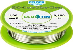 Cyna lutownicza bezołowiowa Felder Löttechnik ISO-Core ''Ultra-Clear'' Sn100Ni+ szpula Sn99,25Cu0,7Ni0,05  0.100 kg 1 mm