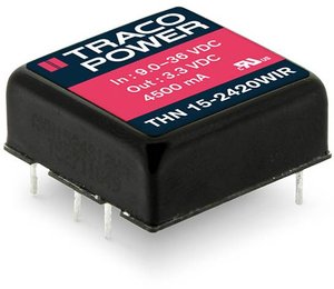 Przetwornica DC/DC, do PCB TracoPower THN 15-2425WIR THN 15-2425WIR, 15 W, +24 V/DC, -24 V/DC, 315 mA, 10 szt.
