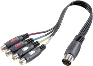 SpeaKa Professional SP-7870300  Cinch / Złącze DIN Audio Adapter Y [1x złącze męskie diodowe 5-pin (DIN) - 4x złącze żeńskie RCA/cinch] czarny