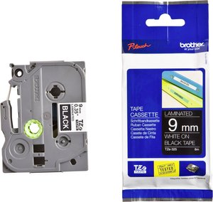 Taśma do nadruku Brother TZe TZe-325 Kolor taśmy: czarny Kolor nadruku:biały 9 mm 8 m