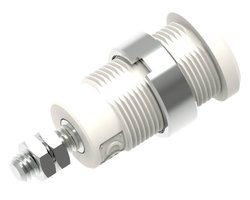 Gniazdo bananowe bezpieczne Ø4mm z nakrętką okrągłą Ø14,5mm, kołkiem gwintowanym M4 i końcówką z nakrętkami sześciokątnymi, białe Electro PJP 3265-C-CD1-BC Gniazdo laboratoryjne zabezpieczone 1 szt.