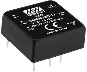 Seria modułów przetwornic MEANWELLL DC/DC SKMW30 DIP 1''x1''' Obudowa Pojedyncze wyjście Stosunek napięcia wejściowego: 4:1 Moc: 30W regulowana Przetwornica DC/DC Mean Well SKMW30G-12 SKMW30G-12, 30 W, 2.5 A, 1 szt.