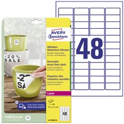 Avery-Zweckform L4778REV-8 Etykiety foliowe 45.7 x 21.2 mm Folia poliestrowa biały 384 szt. Z możliwością usunięcia Drukarka Laserowa, kolorowa, Drukarka Laserowa, Drukarka z funkcją kopiowania w kolorze, Kopiarka, Drukarka etykiet