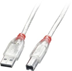 Kabel USB LINDY Lindy USB 2.0 Kabel Typ A/B, transparent, 0,5m, USB 2.0, Złącze męskie USB-A, Złącze męskie USB-B, 0.50 m